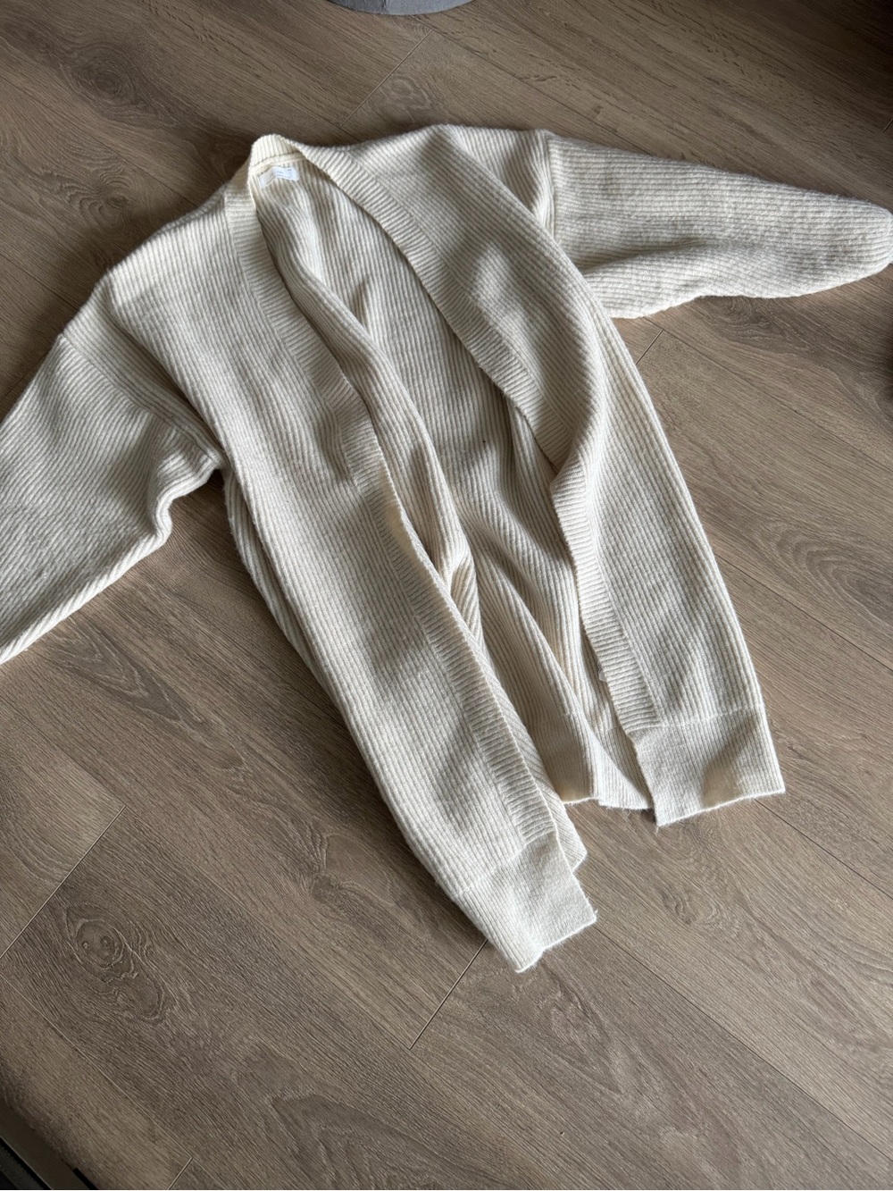 OAK + FORT Cream Ribbed Open-Front Cardigan